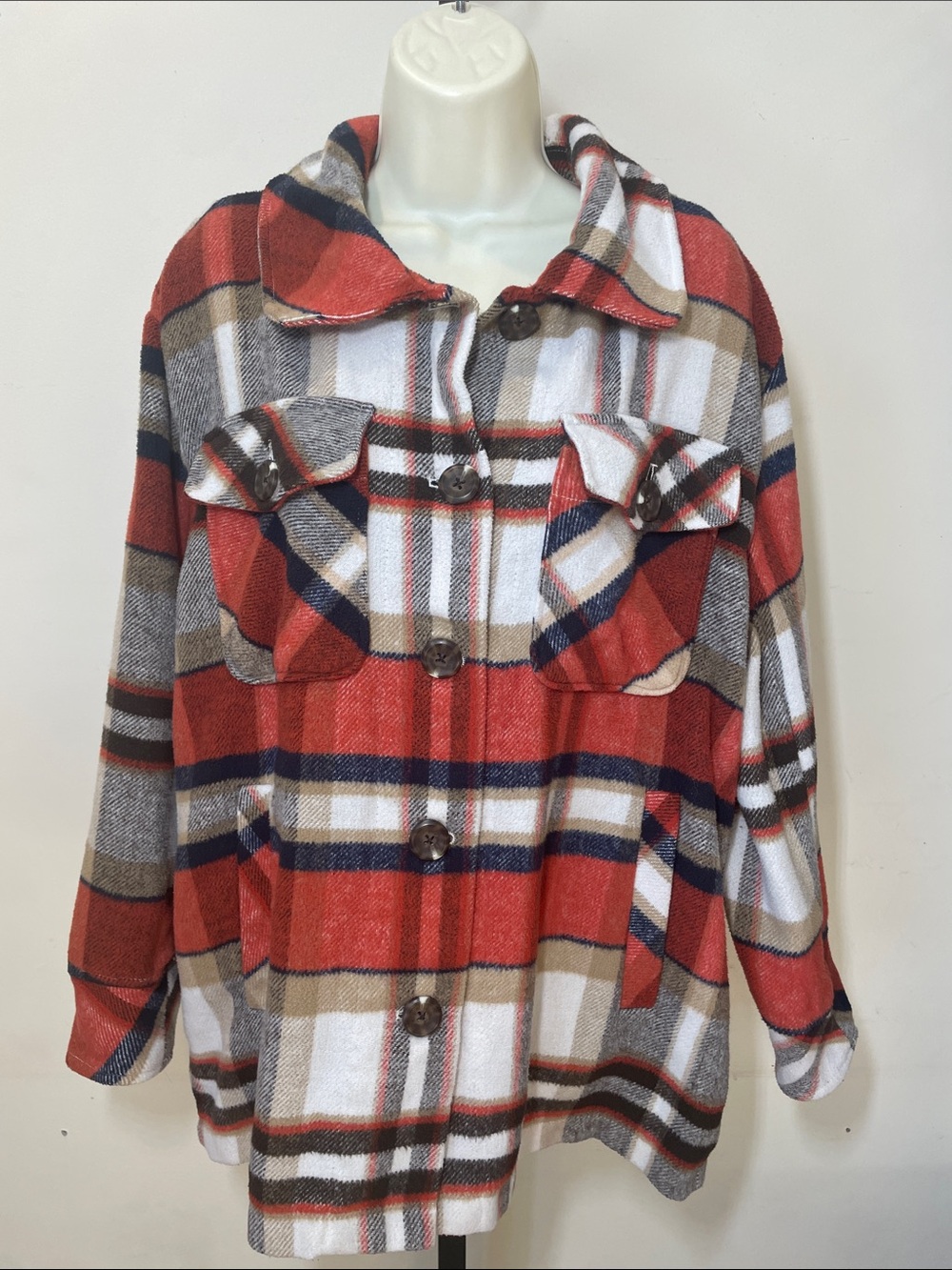 Kensie Red Plaid Button-Front Shacket